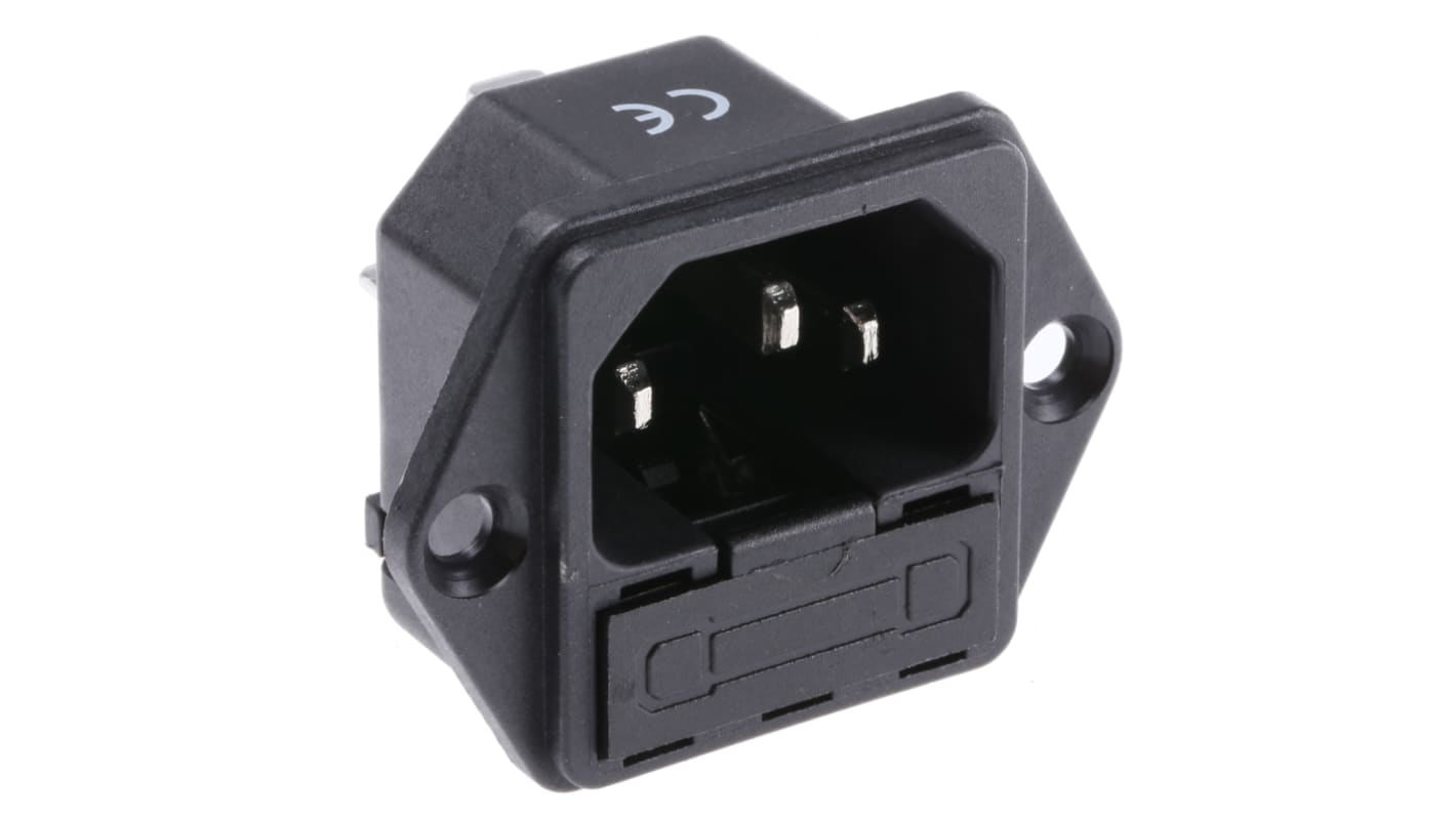 RS PRO C14 Panel Mount IEC Connector Male, 10A, 250 V, Fuse Size 5 x 20mm