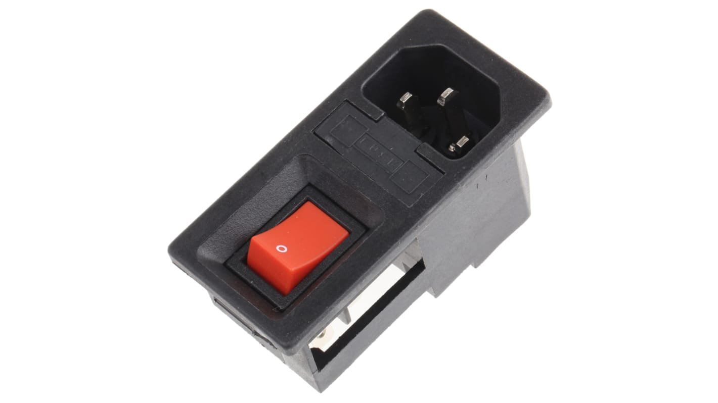 RS PRO C14 Snap-In IEC Connector Male, 6A, 250 V, Fuse Size 5 x 20mm