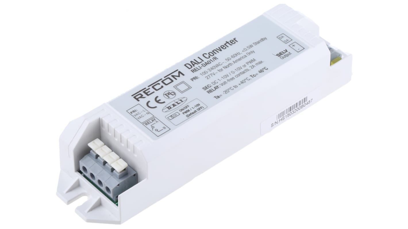 Convertitore di segnale DALI Recom RELI-DA01/R per Driver LED Recom CA/CC, 90→ 264 V c.a.in, 0 → 10Vout