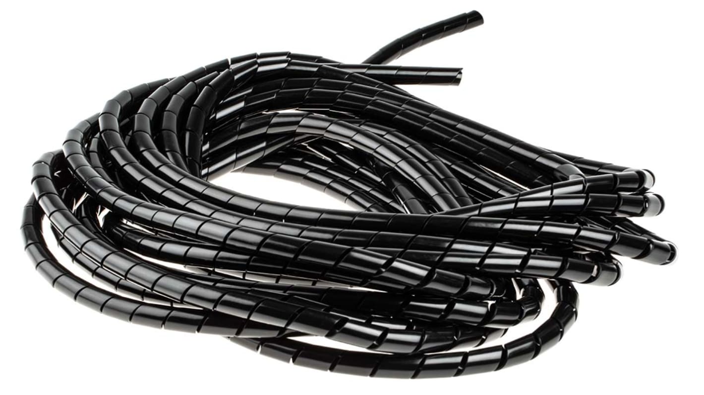 Avvolgicavo a spirale RS PRO, Nero, in Polietilene, Ø cavo 9mm - 12mm, Ø interno 9mm, Ø fascio 32mm max