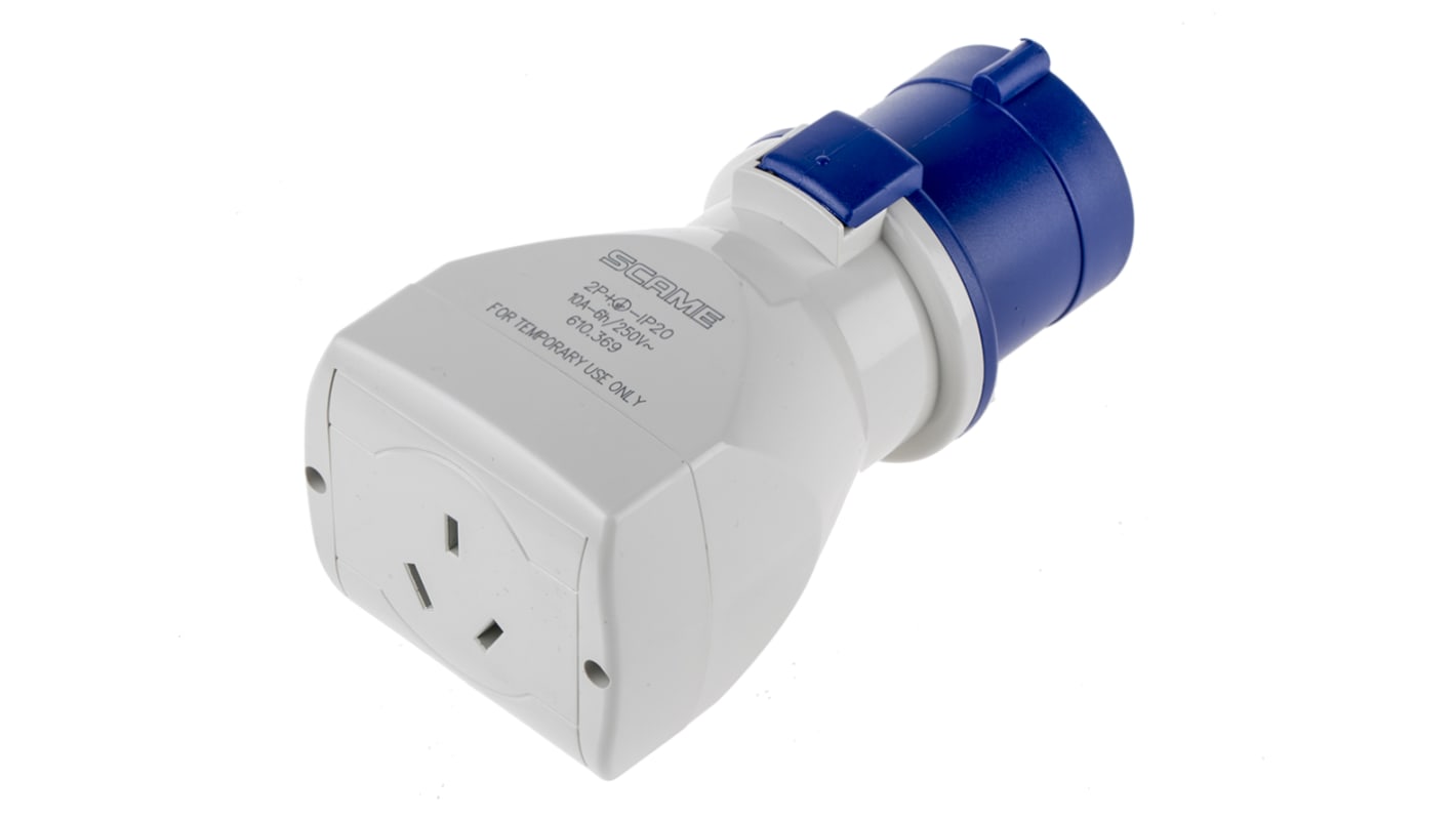 Scame IP20 Blue 1 x 2P + E, 1 x 2P + E Industrial Power Connector Adapter Plug, Socket, Rated At 16A, 250 V