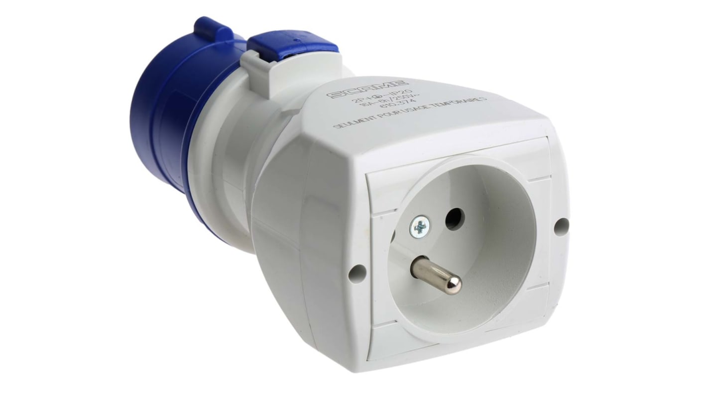 Adattatore connettore di alimentazione industriale Scame, 1 x 2P + E, 1 x 2P + E, 16A