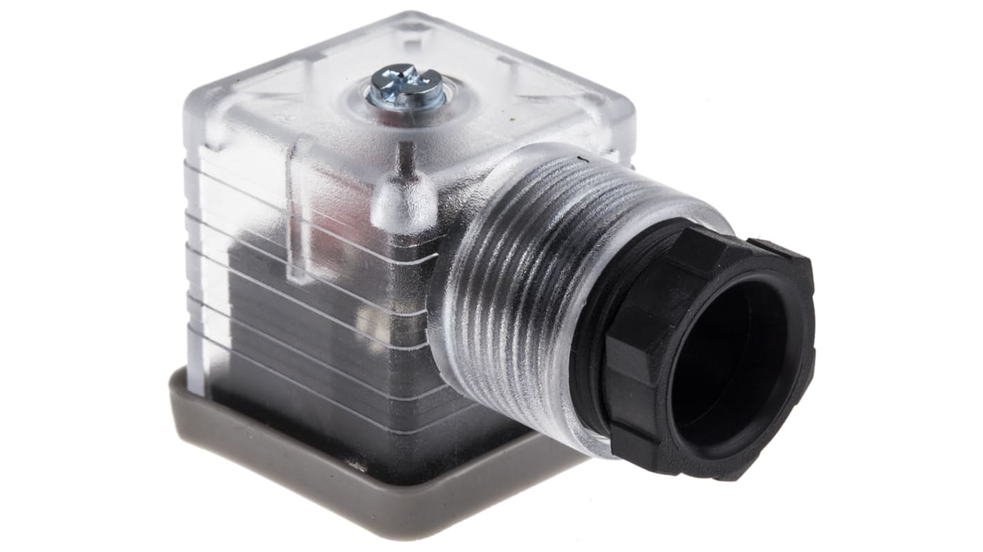 RS PRO 3P+E DIN 43650 A, Female Solenoid Valve Connector,  with Indicator Light, 12 V dc Voltage