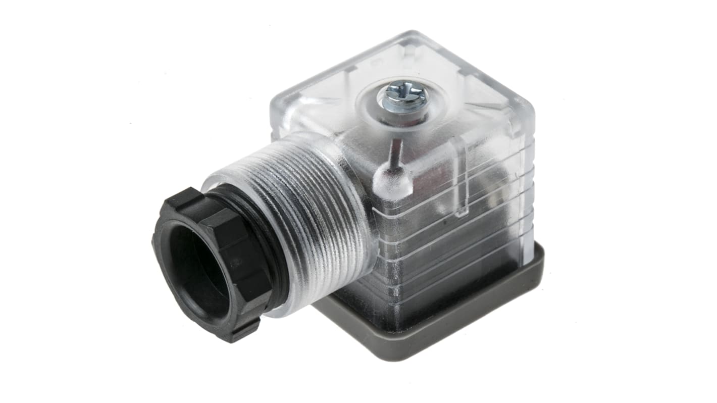 RS PRO 3P+E DIN 43650 A, Female Solenoid Valve Connector with Indicator Light, 110 V ac Voltage