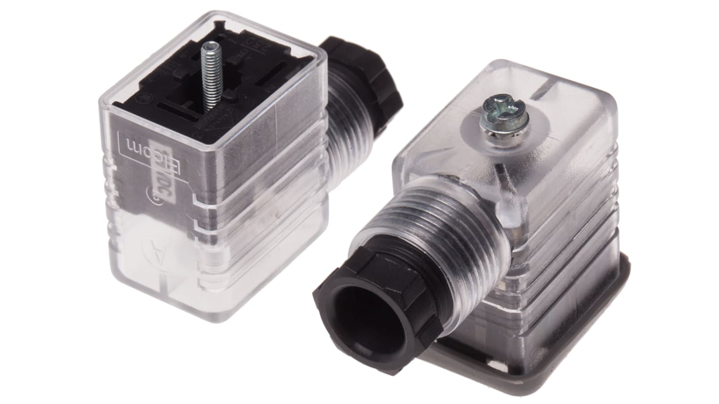 RS PRO 2P+E DIN 43650 B, Female Solenoid Valve Connector with Indicator Light, 110 V dc Voltage