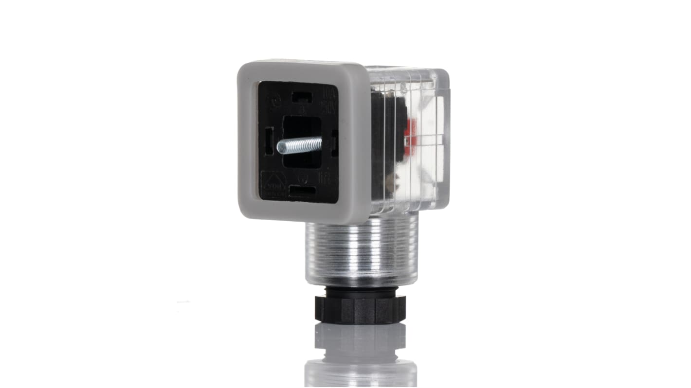 Conector de válvula DIN 43650 A RS PRO, hembra, 3P+E, 24 V dc, 10A, prensaestopas PG9, Montaje roscado