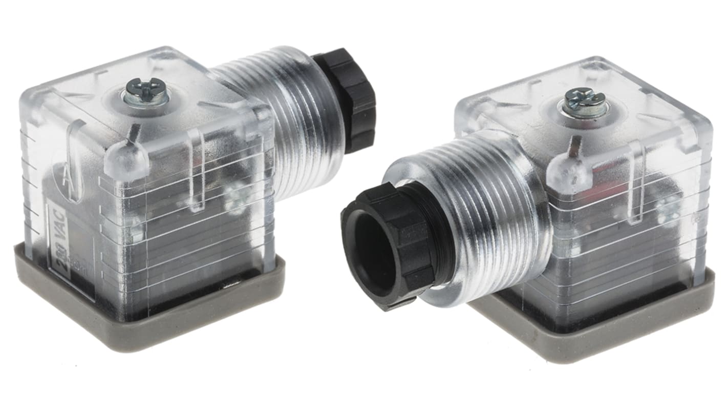 RS PRO 3P+E DIN 43650 A, Female Solenoid Valve Connector,  with Indicator Light, 250 V ac Voltage