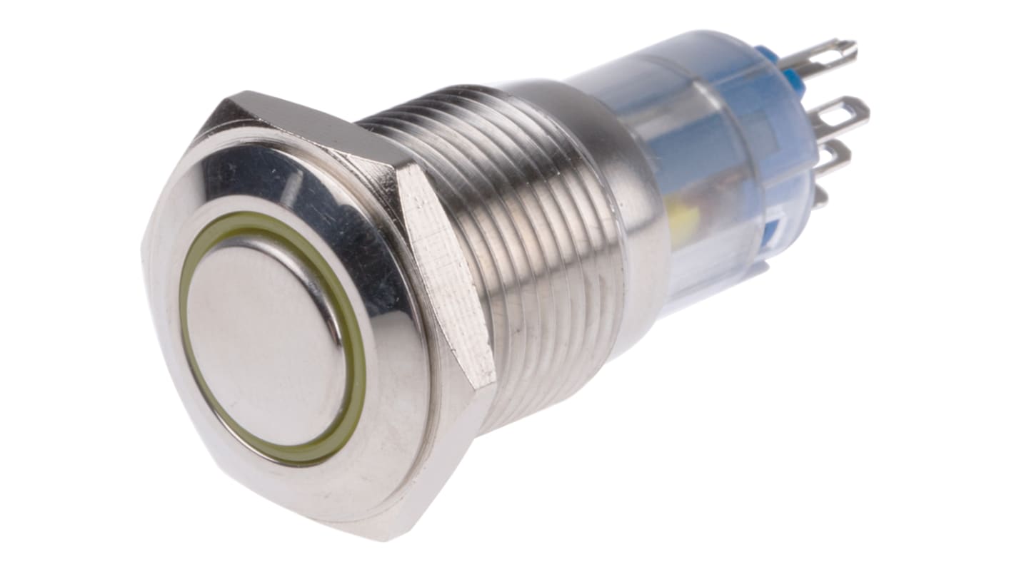 RS PRO Illuminated Push Button Switch, Latching, Panel Mount, 16mm Cutout, SPDT, Yellow LED, 250V ac, IP65, IP67