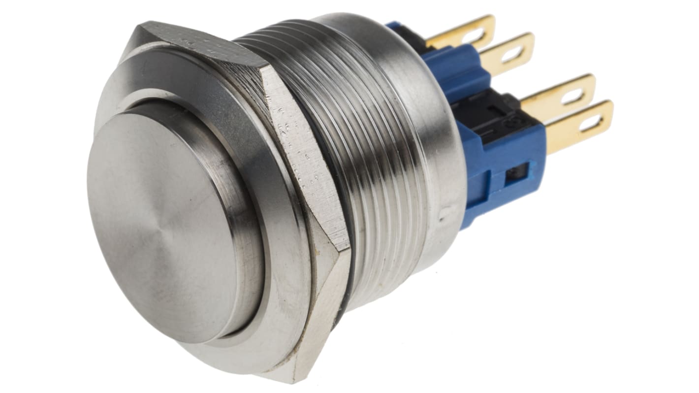 RS PRO Push Button Switch, Momentary, Panel Mount, 22mm Cutout, SPDT, 250V ac, IP67