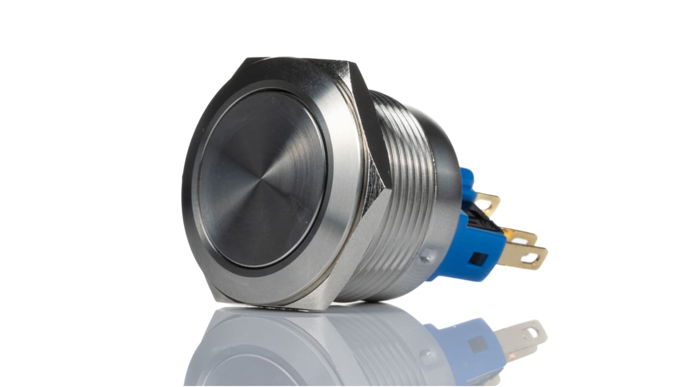 RS PRO Push Button Switch, Momentary, Panel Mount, 22mm Cutout, SPDT, 250V ac, IP65, IP67