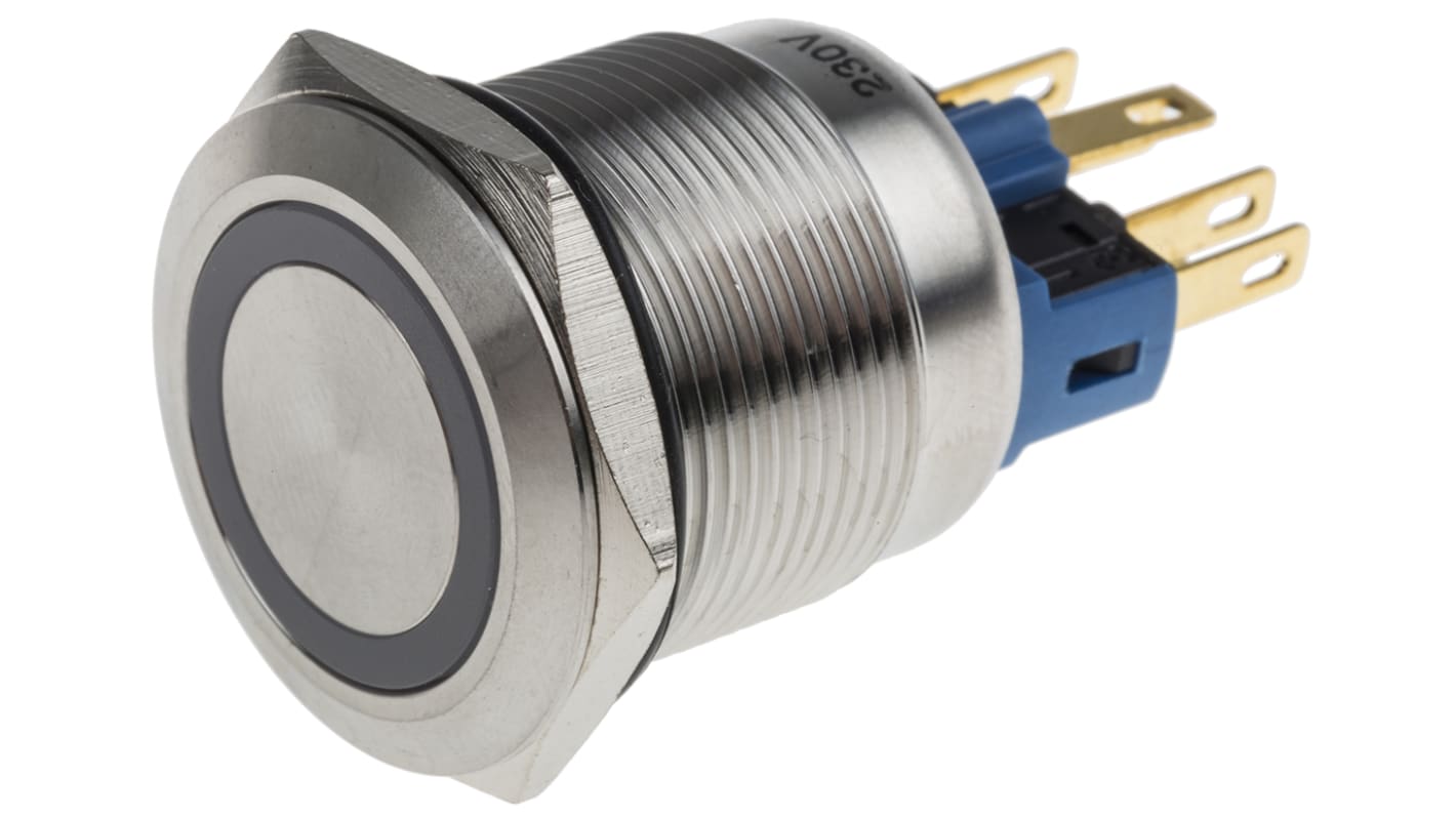 RS PRO Illuminated Push Button Switch, Latching, Panel Mount, 22mm Cutout, SPDT, Blue LED, 250V ac, IP65, IP67
