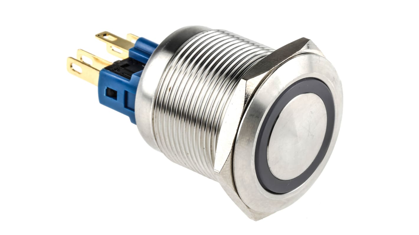Bouton-poussoir, Verrouillable lumineux, LED Vert, SPDT, 5 A @ 250 V c.a., Montage panneau
