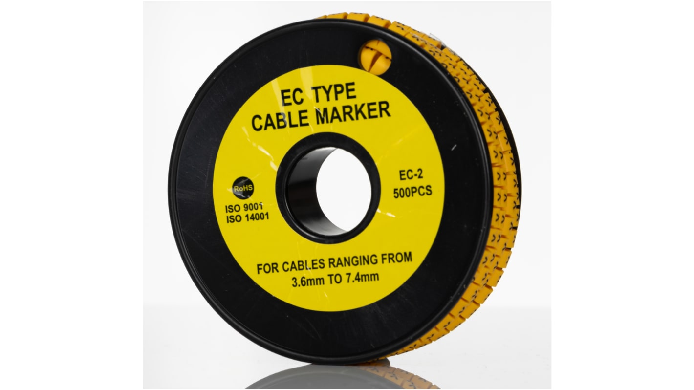 RS PRO Slide On Cable Markers, Black on Yellow, Pre-printed "Y", 3.6 → 7.4mm Cable