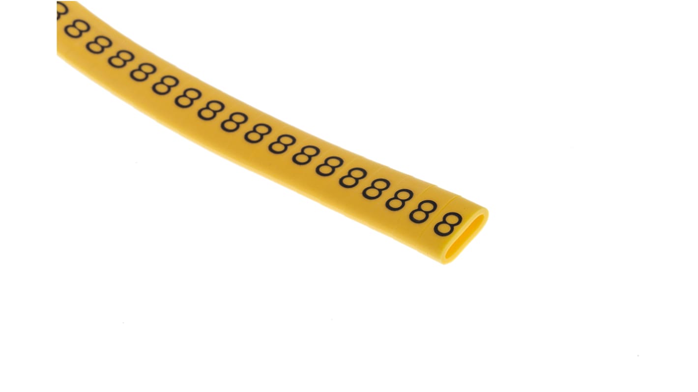 RS PRO Slide On Cable Markers, Black on Yellow, Pre-printed "8", 3.5 → 7mm Cable