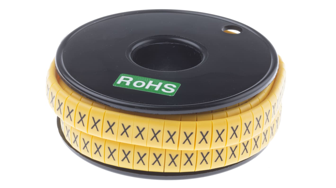 RS PRO Slide On Cable Marker, Black on Yellow, Pre-printed "X", 3.5 → 7mm Cable