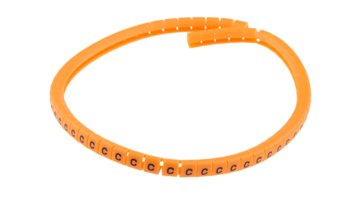 RS PRO Snap On Cable Marker, Black on Orange, Pre-printed "C", 3 → 3.4mm Cable