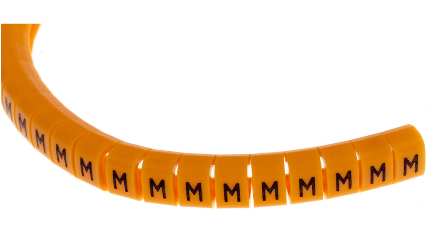 RS PRO Snap On Cable Marker, Black on Orange, Pre-printed "W", 4 → 5mm Cable