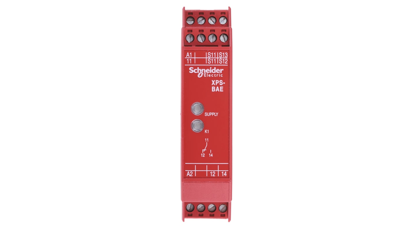 Schneider Electric XPSBAE Sicherheitsrelais, 24V ac/dc, 2 Sicherheitskontakte Zweihandsteuerung, 1 Hilfsschalter, 1 ISO