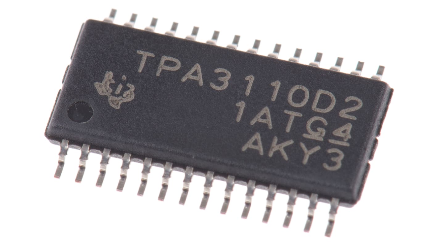 Texas Instruments 音频放大器, 15W, D 级, 28针, 贴片安装, HTSSOP, 8 → 26 V单电源, 用于音频设备