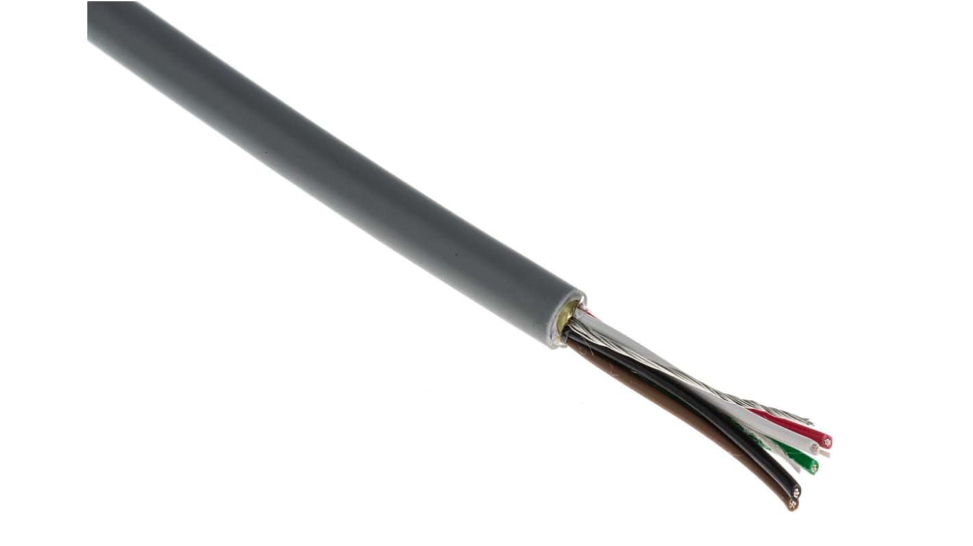 RS PRO Multicore Data Cable, 0.22 mm², 5 Cores, 24 AWG, Screened, 500m, Grey Sheath