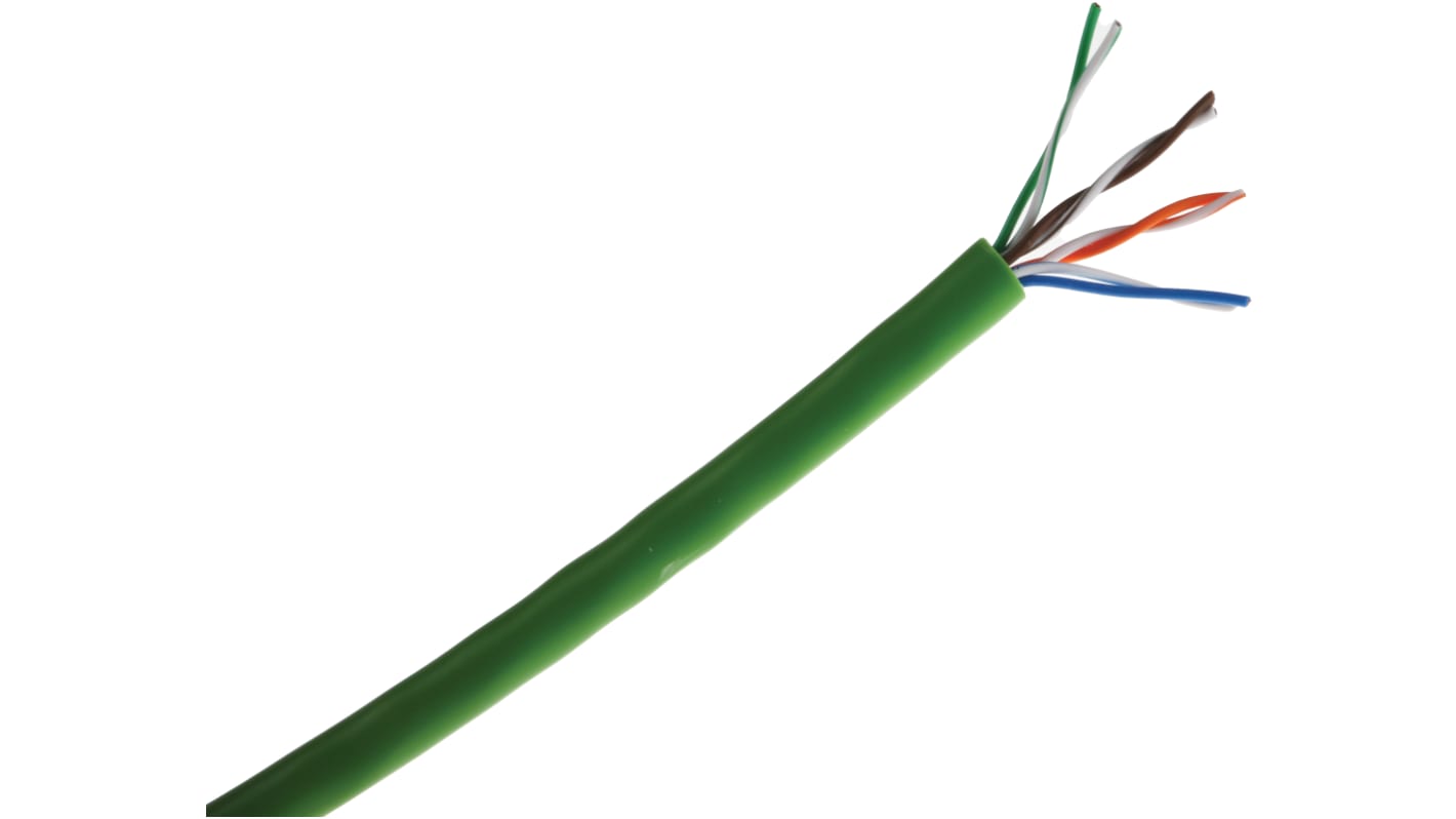 RS PRO Cat5 Ethernet Cable, U/UTP, Green PVC Sheath, 50m