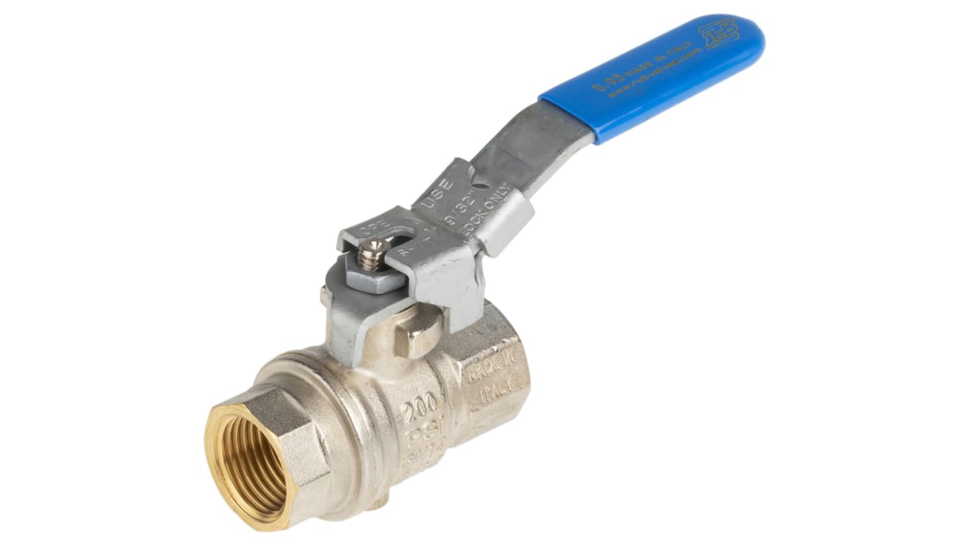 RS PRO Brass Full Bore, 2 Way, Ball Valve, Threaded, BSP 1/2in, 14bar Operating Pressure