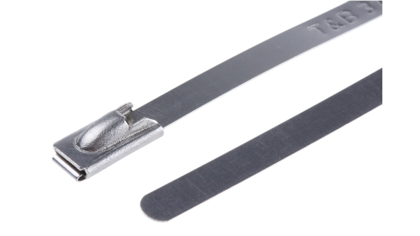 Thomas & Betts Cable Ties, Roller Ball, 200mm x 4.6 mm, Metallic 316 Stainless Steel, Pk-100