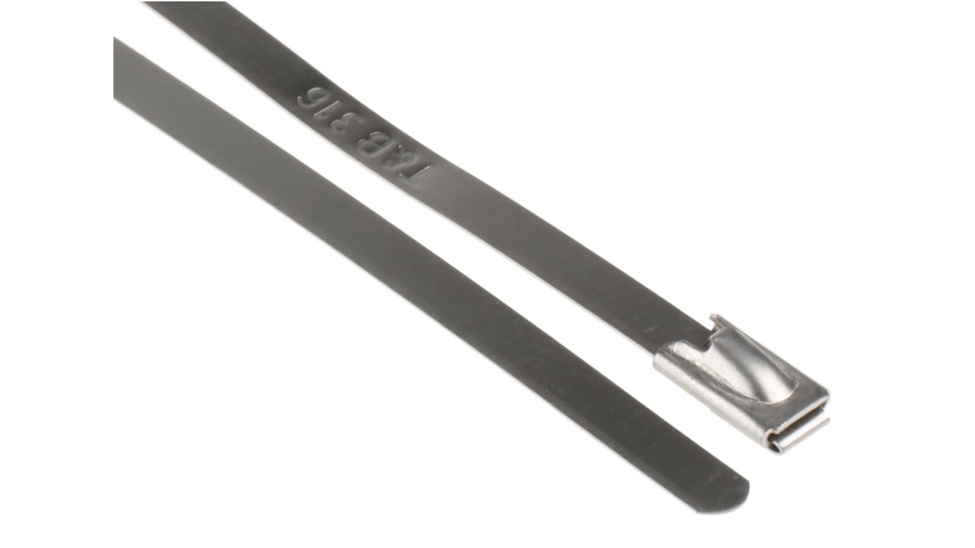 Thomas & Betts Cable Ties, Roller Ball, 300mm x 4.6 mm, Metallic 316 Stainless Steel, Pk-100