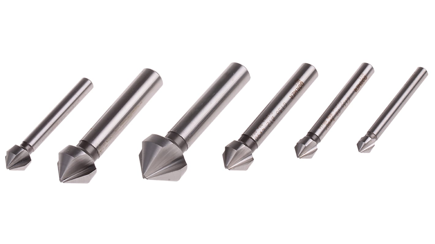Dormer HSS Countersink Drill Bit Set, 6.3 - 20.5mm Head, 3 Flute(s), 90°, 6 Piece(s)