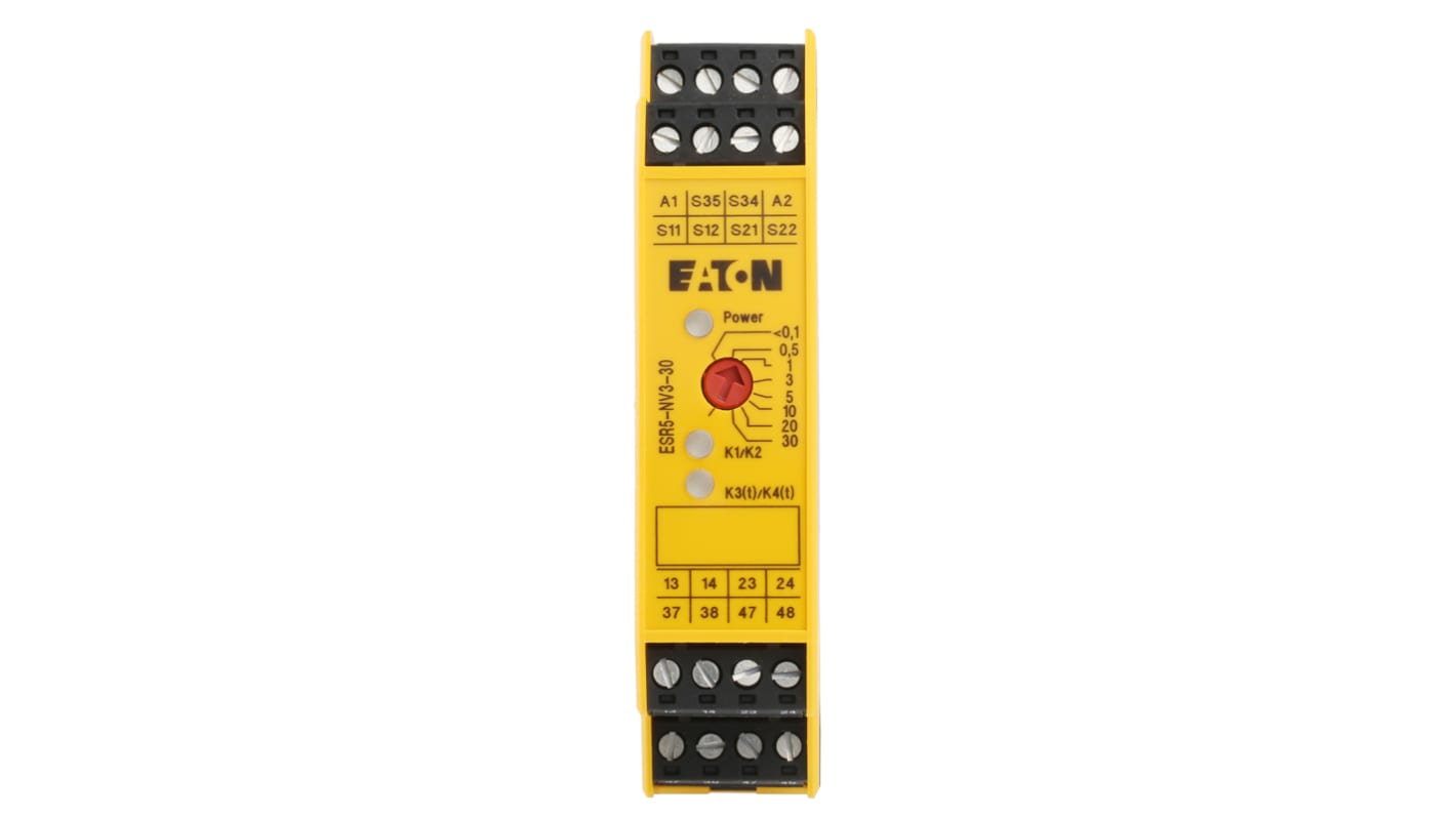 Eaton Electronic Safety Relays ESR5 Time Delay Safety Relay, 24V dc, Dual-Channel, 2 Safety Contacts