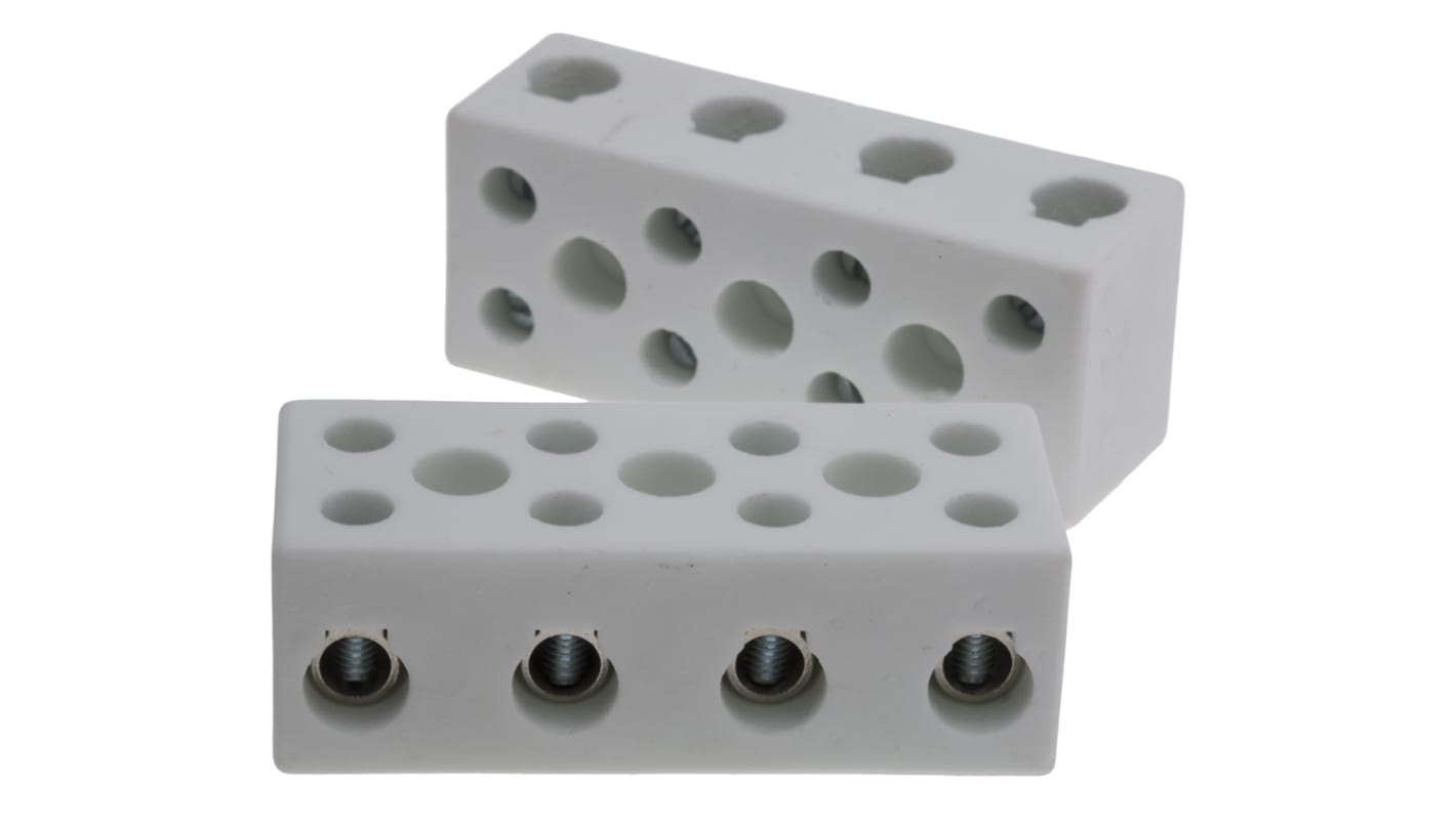 RS PRO Non-Fused Terminal Block, 4-Way, 30 → 76A, 6 AWG Wire, Screw Down Termination