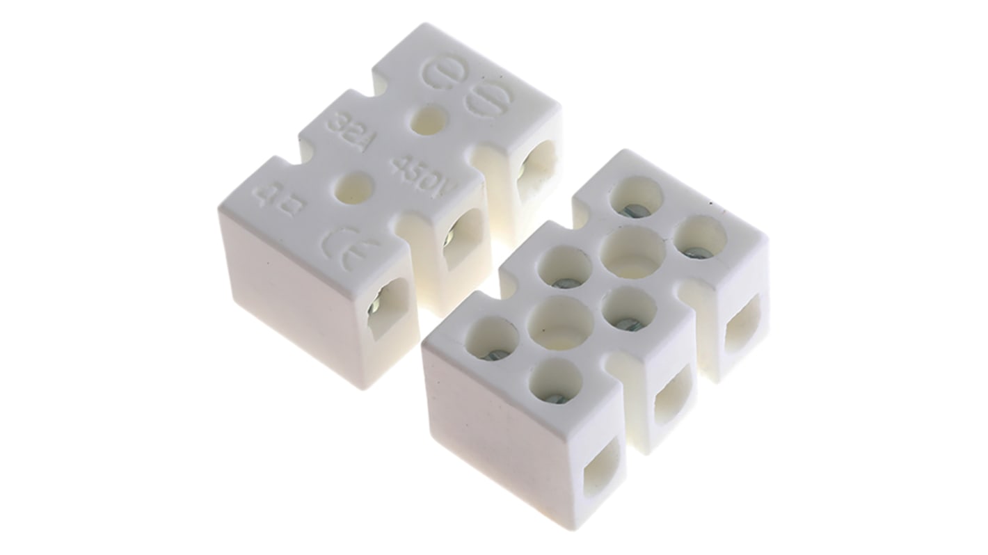 RS PRO Non-Fused Terminal Block, 3-Way, 5 → 32A, 12 AWG Wire, Screw Down Termination