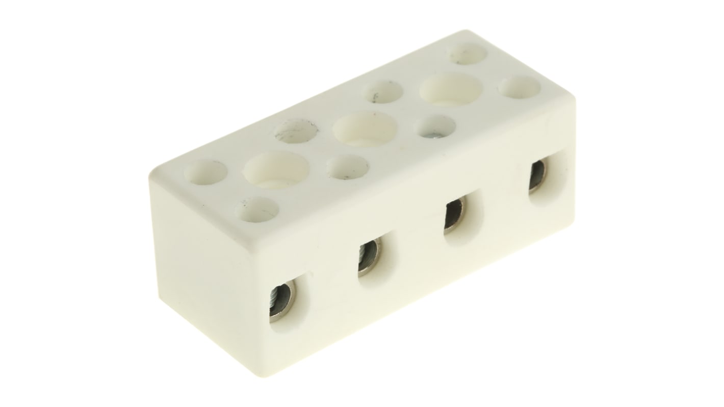 RS PRO Non-Fused Terminal Block, 4-Way, 15 → 57A, 8 AWG Wire, Screw Down Termination