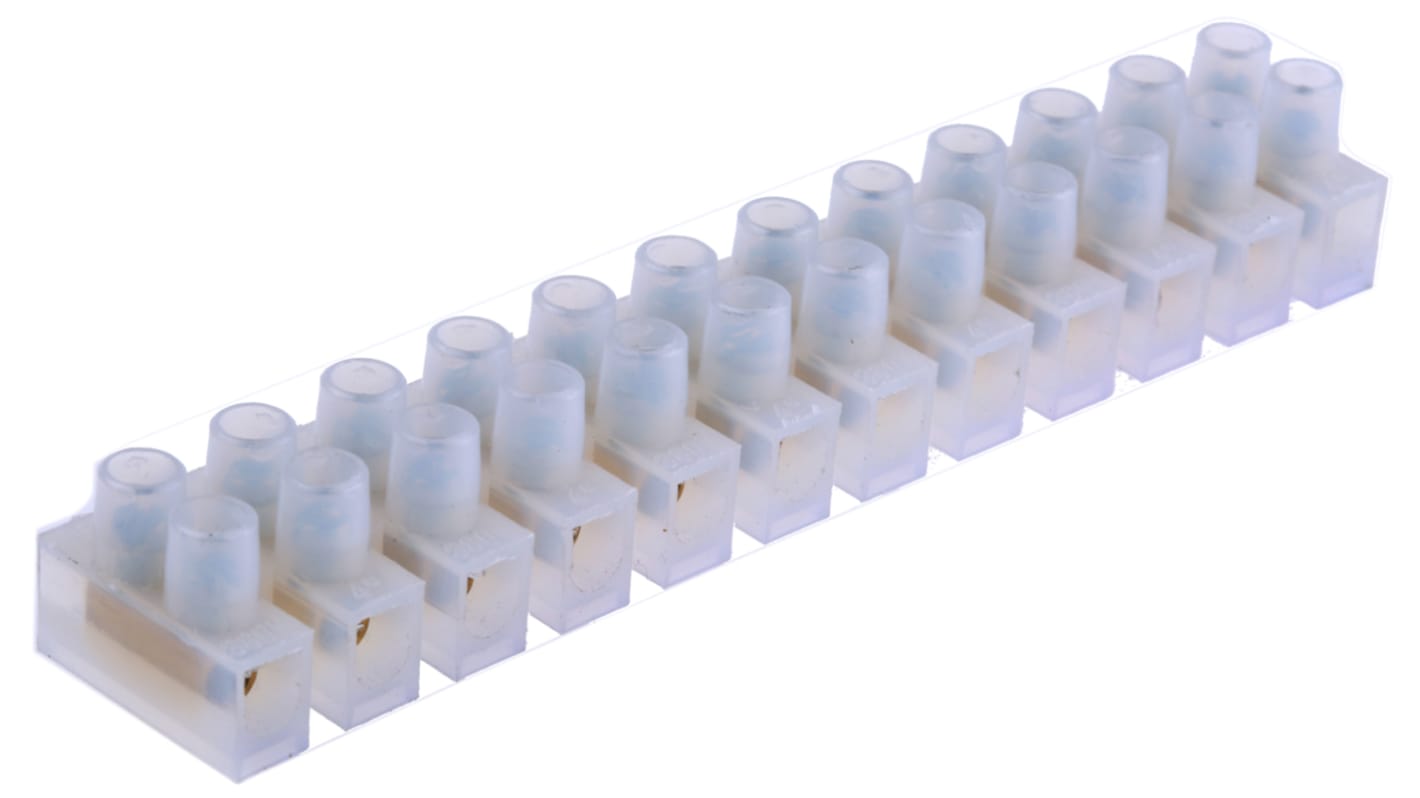Clema RS PRO de 12 vías, para cable de 12 AWG, 3 → 24A, 380 V, Sujeto con Tornillo, de color Natural