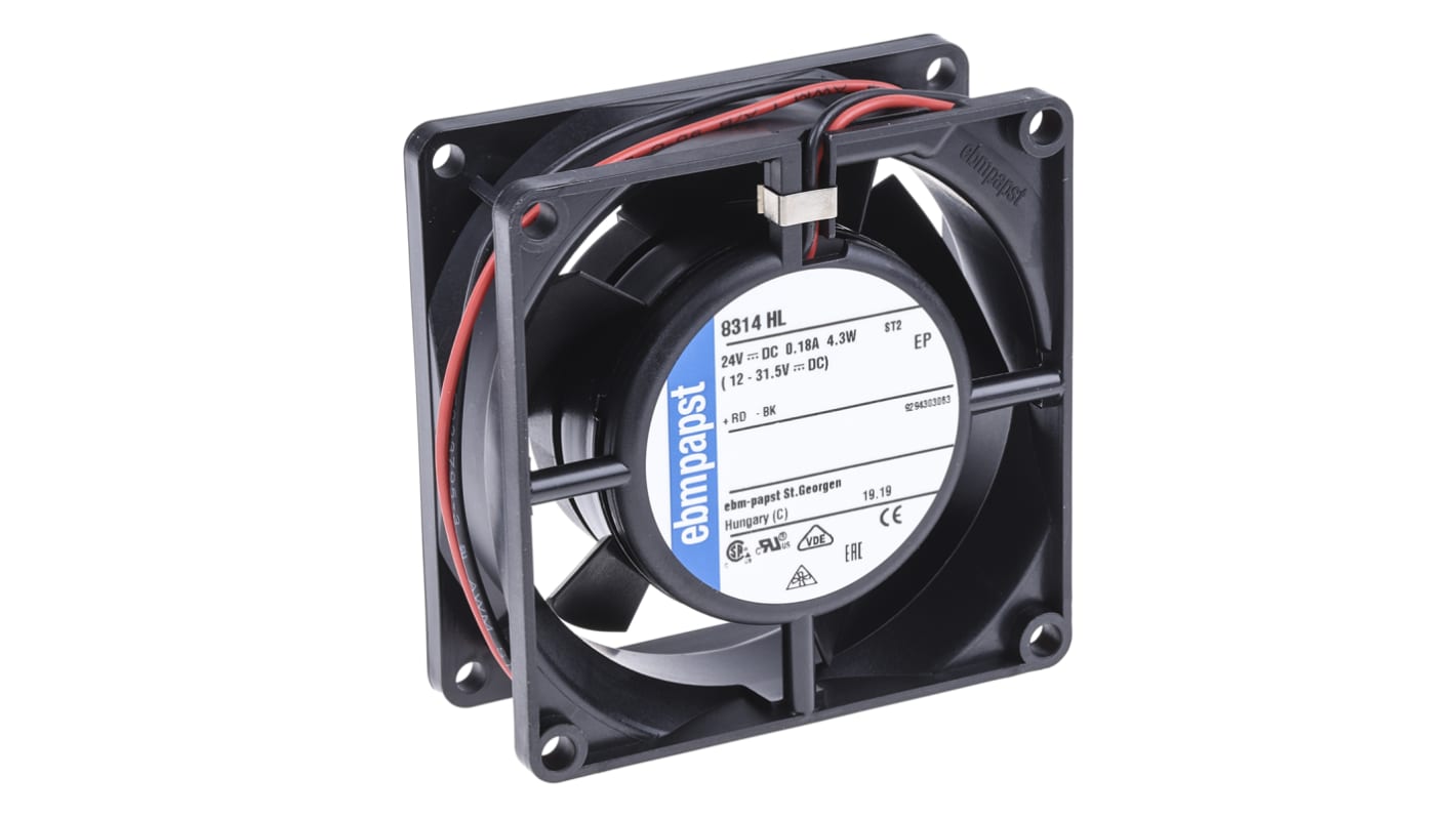 ebm-papst 8300 Series Axial Fan, 24 V dc, DC Operation, 67m³/h, 4.3W, 80 x 80 x 32mm