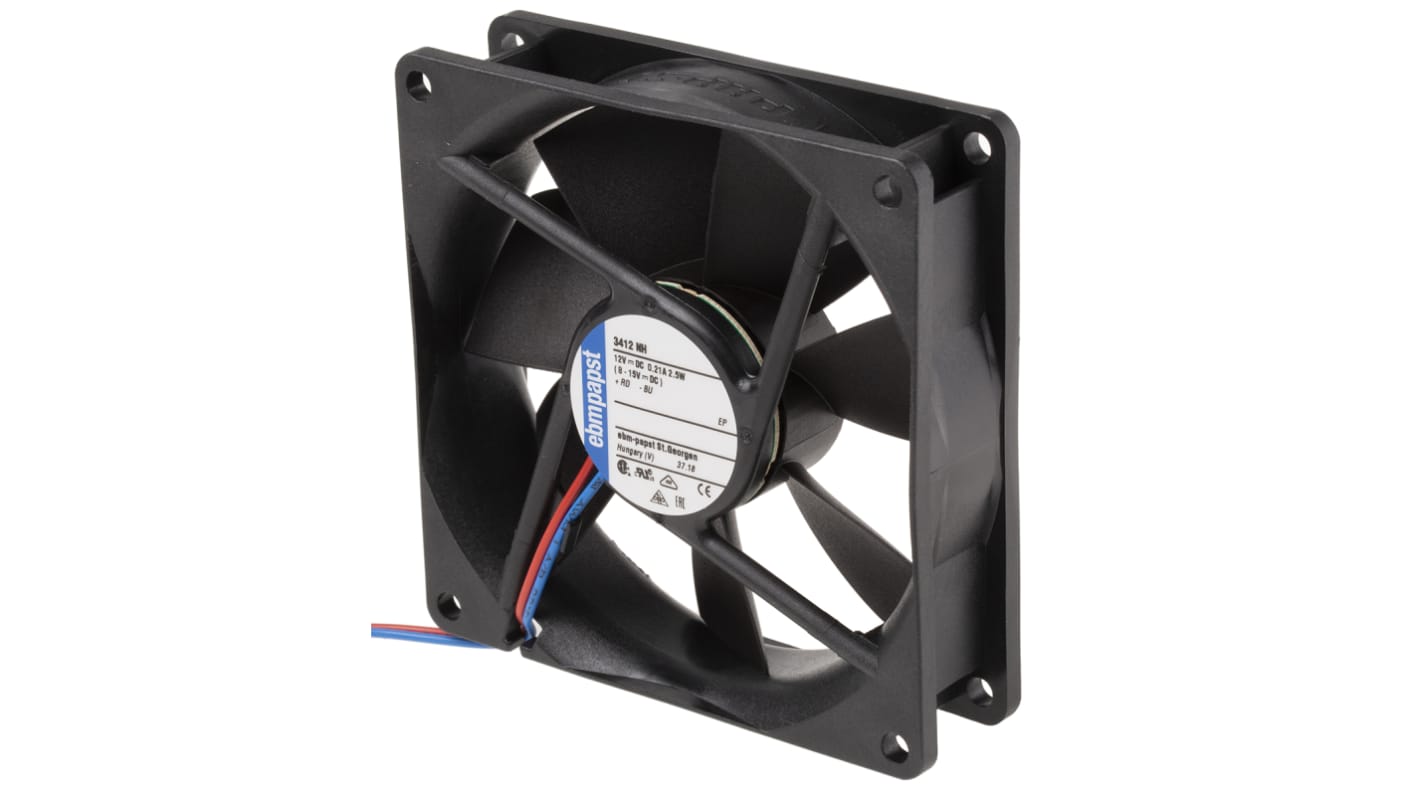 ebm-papst 3400 N Series Axial Fan, 12 V dc, DC Operation, 94m³/h, 2.1W, 92 x 92 x 25mm