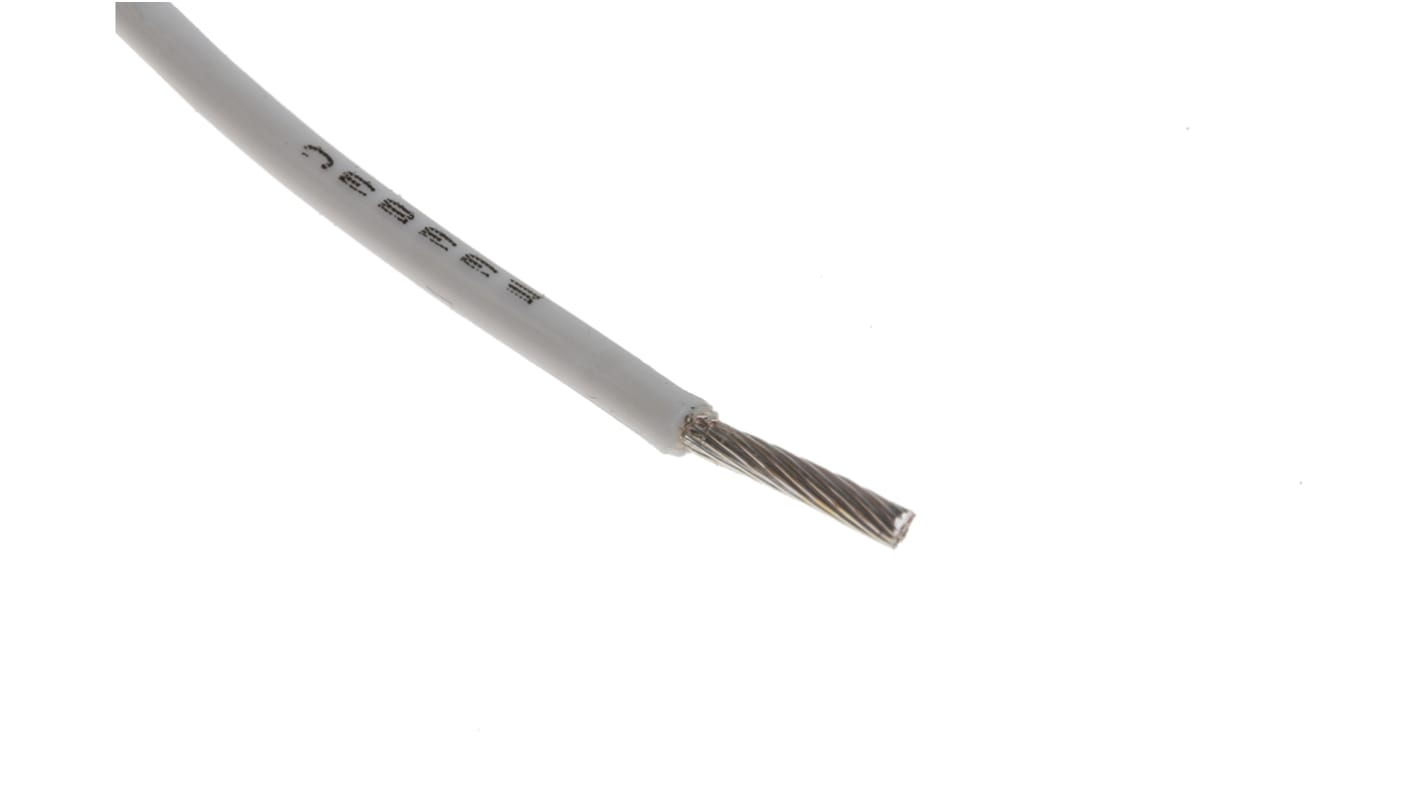 RS PRO 白色电线, 0.75 mm², 100m长, 18 AWG, 600 V, 最高+200°C, PTFE绝缘