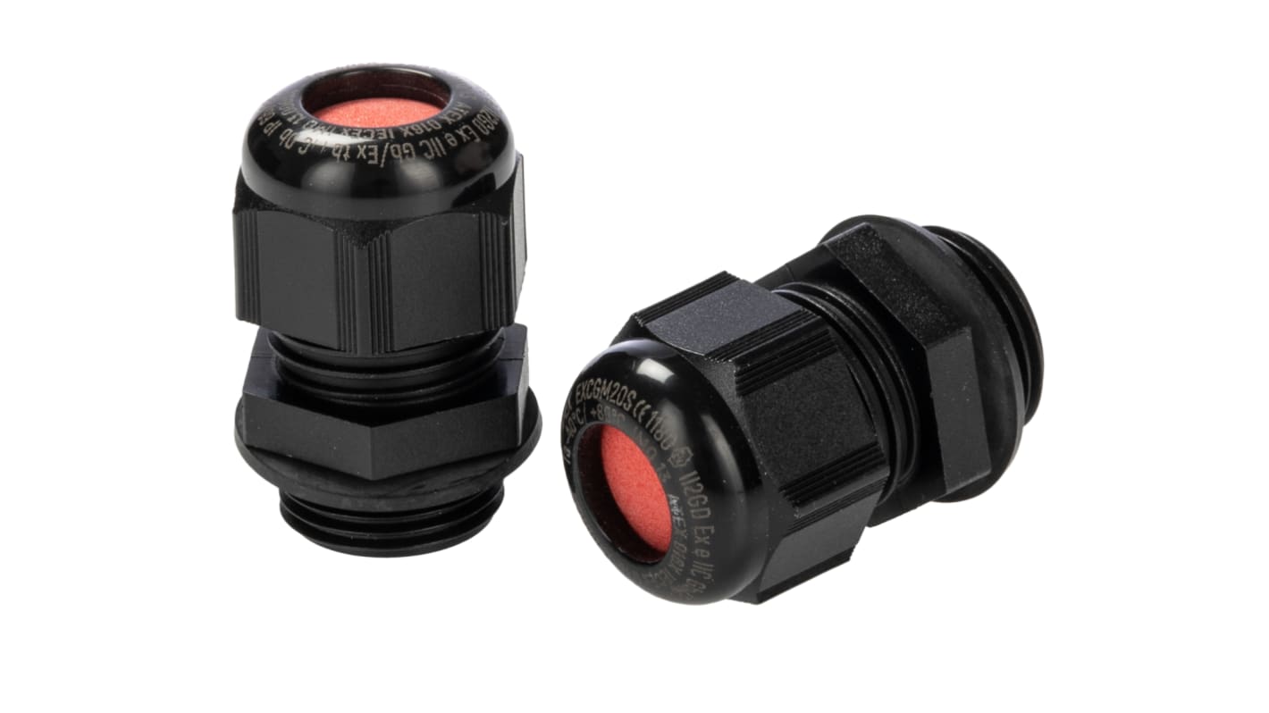 Kopex-EX CGM Series Black Nylon Cable Gland, M20 Thread, 6mm min., 12mm max., IP66, IP68