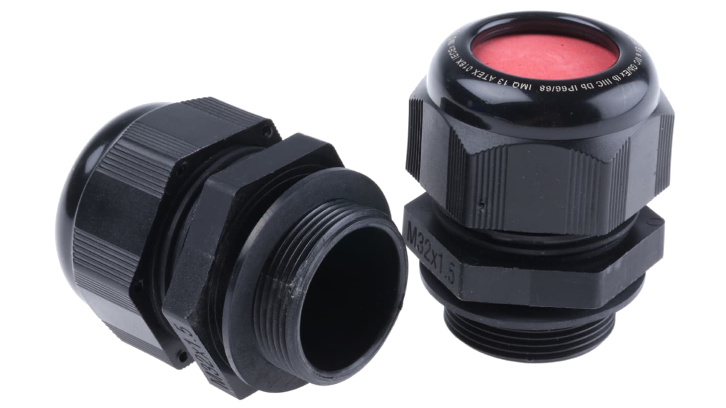 Kopex-EX CGM Series Black Nylon Cable Gland, M32 Thread, 15mm min., 21mm  max., IP66, IP68
