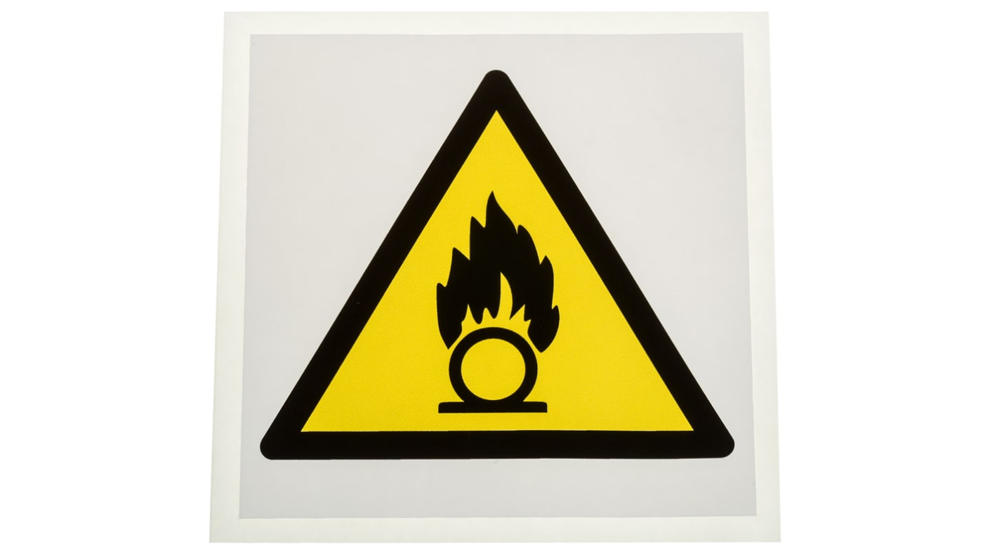 Señal de advertencia, tipo etiqueta con pictograma: Oxidante, autoadhesivo, 100mm x 100 mm