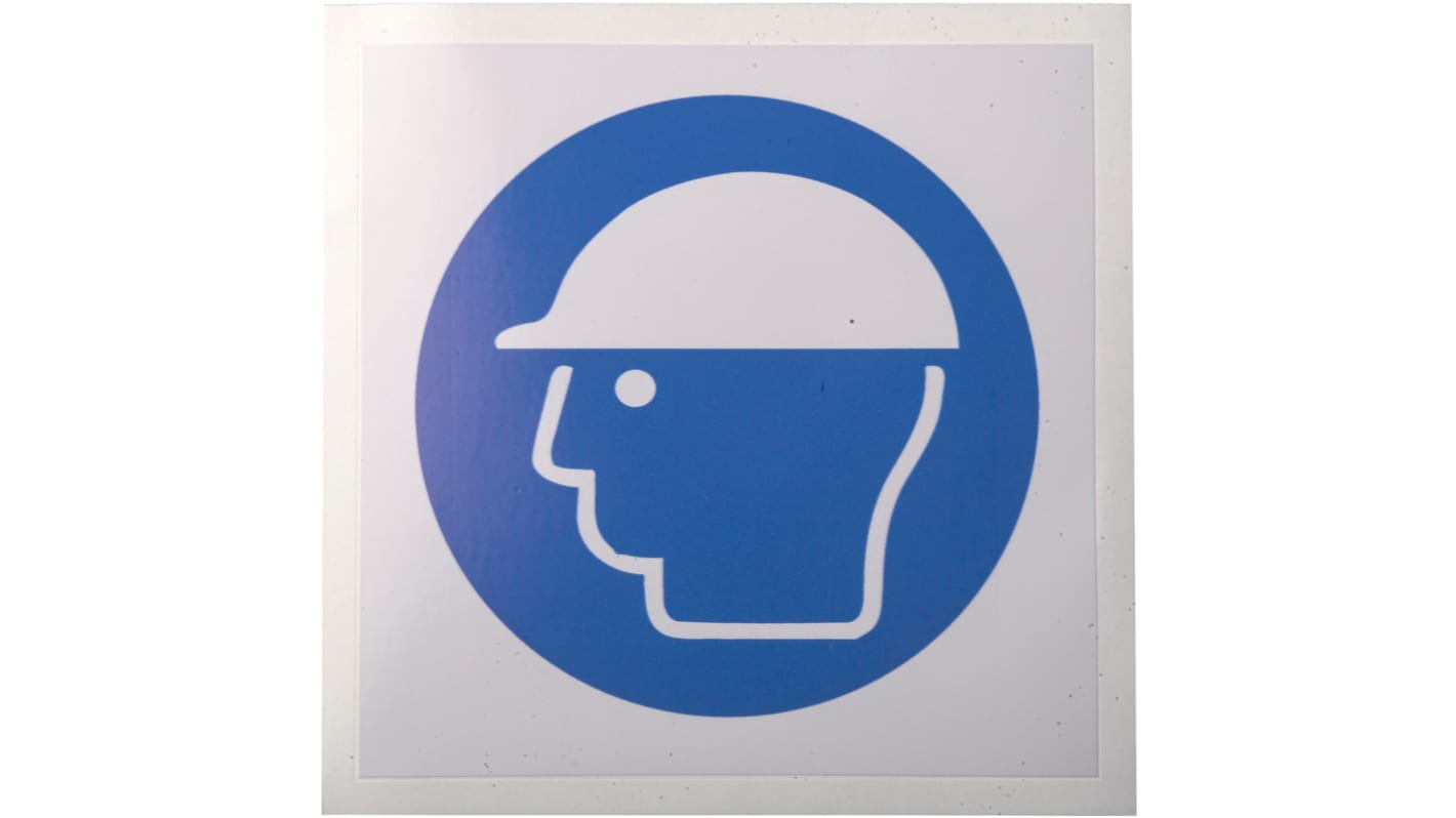 RS PRO Vinyl Mandatory Head Protection Sign With Pictogram Only Text