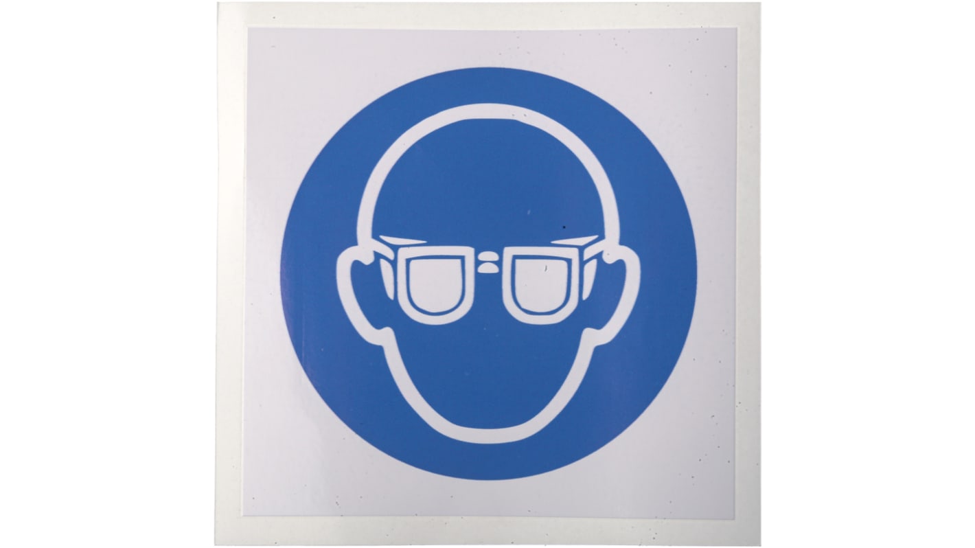 RS PRO 强制标志, 自粘式标签, 标示'Eye Protection（眼睛防护）', 乙烯基制, 100 mm高, 蓝色/白色