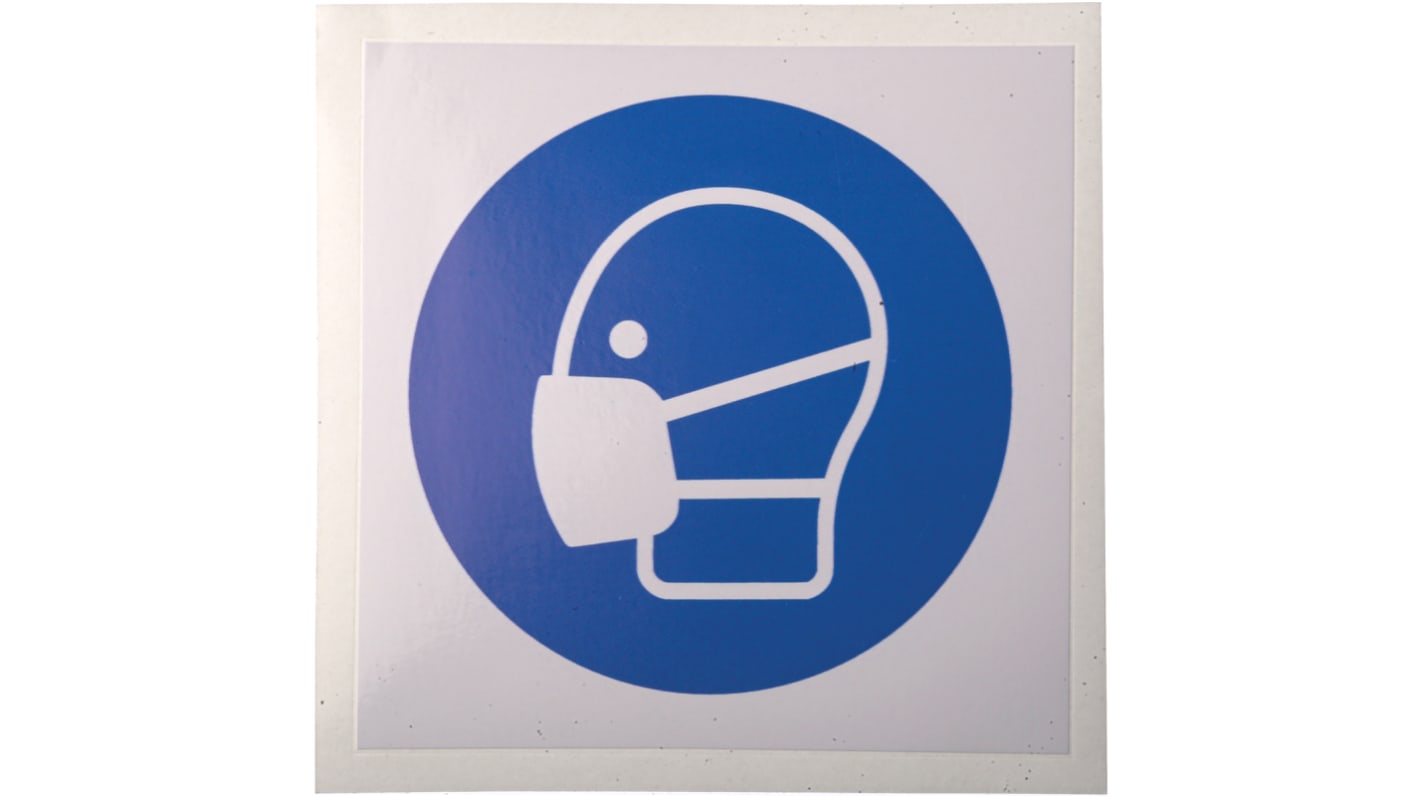 Segnale d'obbligo in mat. vinilico, pittogramma: Maschera, autoadesivo, Blu/Bianco