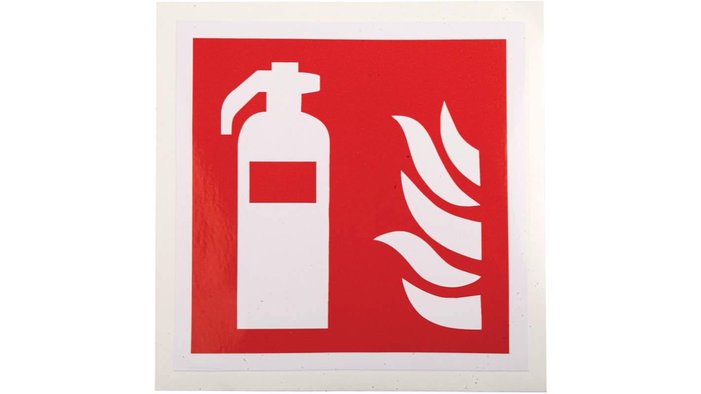 RS PRO 消防安全标志, 标示'Fire Extinguisher（灭火器）', 乙烯基制, 自粘式, 红色/白色