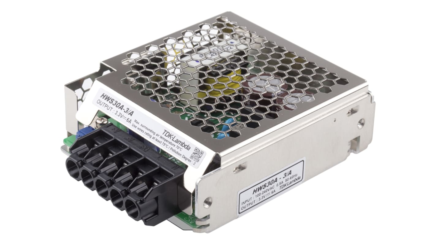 TDK-Lambda Switching Power Supply, HWS30A-3/A, 3.3V dc, 6A, 30W, 1 Output, 120 → 370 V dc, 85 → 265 V ac