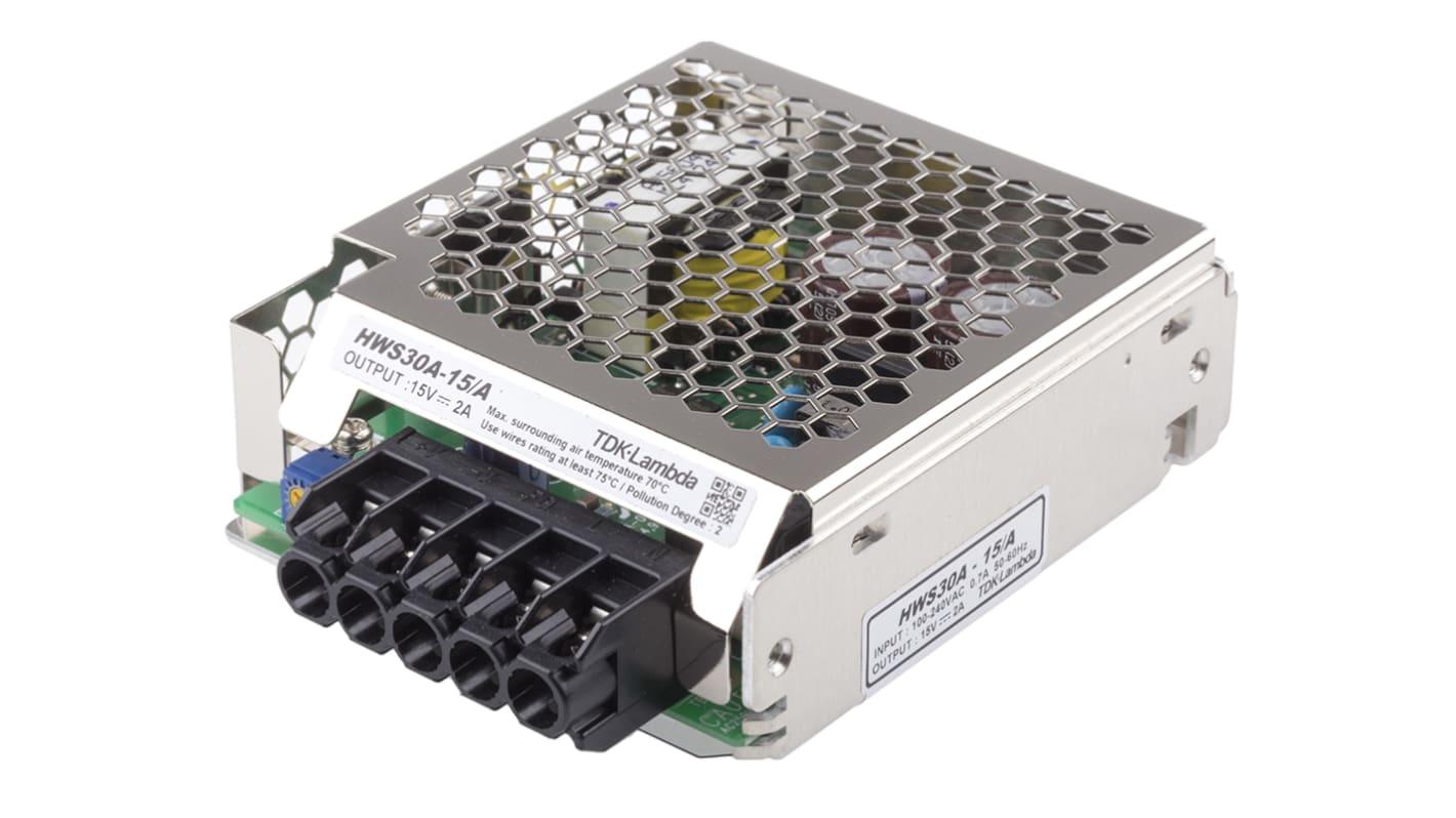 TDK-Lambda Switching Power Supply, HWS30A-15/A, 15V dc, 2A, 30W, 1 Output, 120 → 370 V dc, 85 → 265 V ac