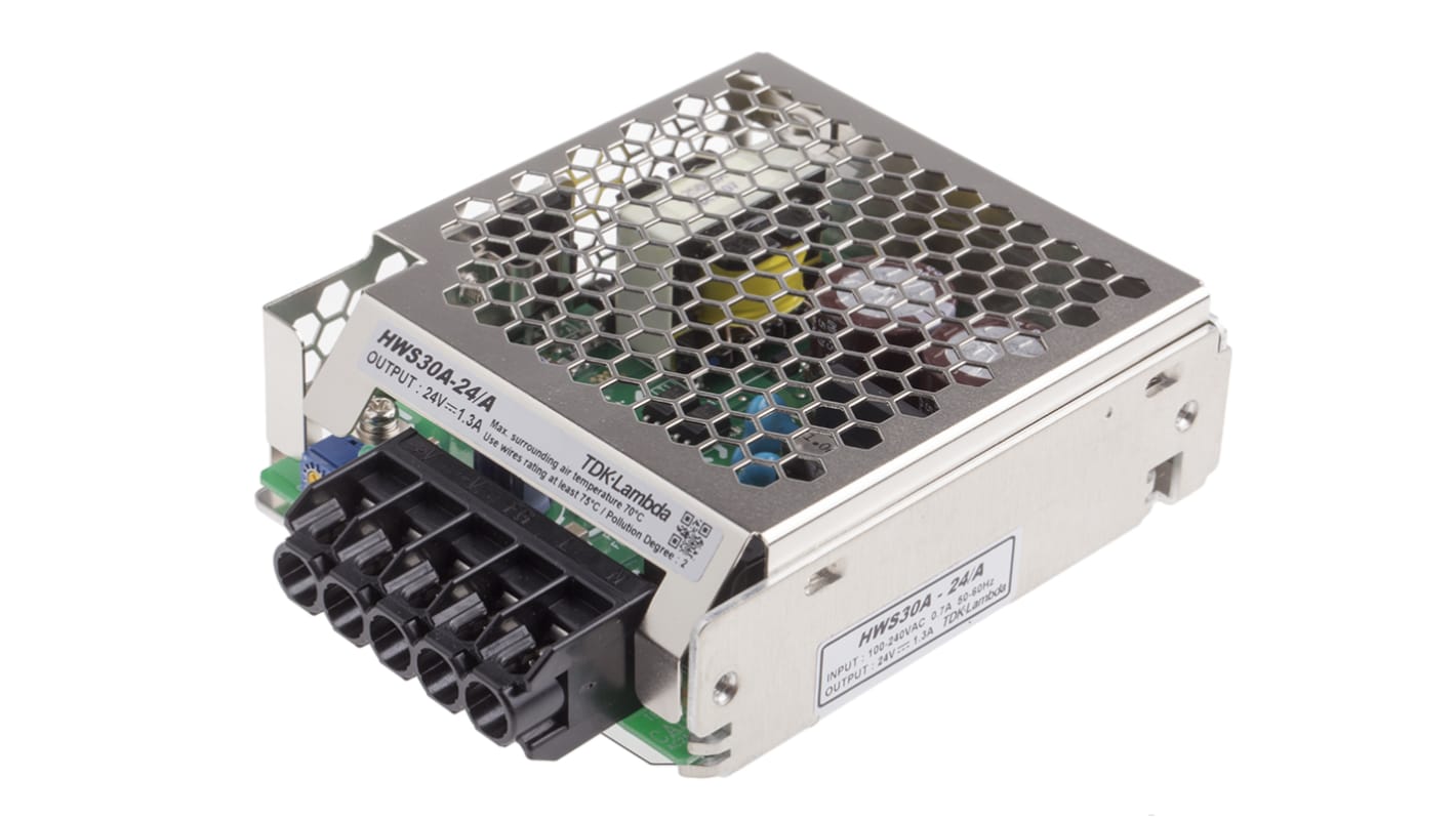 TDK-Lambda Switching Power Supply, HWS30A-24/A, 24V dc, 1.3A, 30W, 1 Output, 120 → 370 V dc, 85 → 265 V