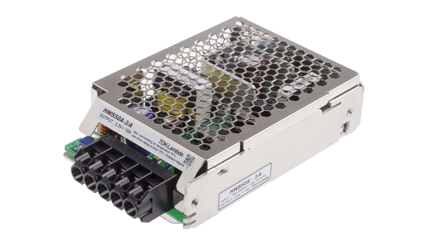 TDK-Lambda Switching Power Supply, HWS50A-3/A, 3.3V dc, 10A, 50W, 1 Output, 120 → 370 V dc, 85 → 265 V ac