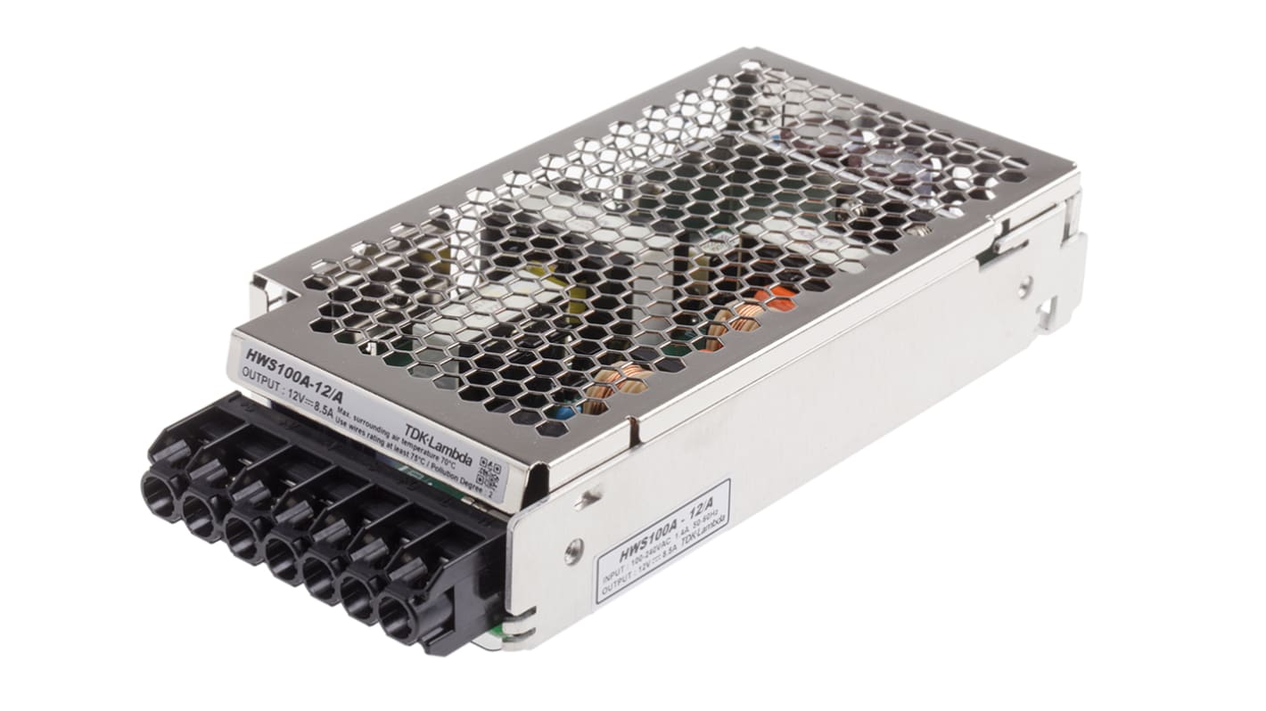 TDK-Lambda Switching Power Supply, HWS100A-12/A, 12V dc, 8.5A, 100W, 1 Output, 120 → 370 V dc, 85 → 265 V