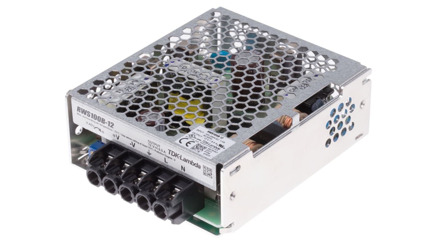 TDK-Lambda Switching Power Supply, RWS100B-12, 12V dc, 8.5A, 102W, 1 Output, 120 → 370 V dc, 85 → 265 V